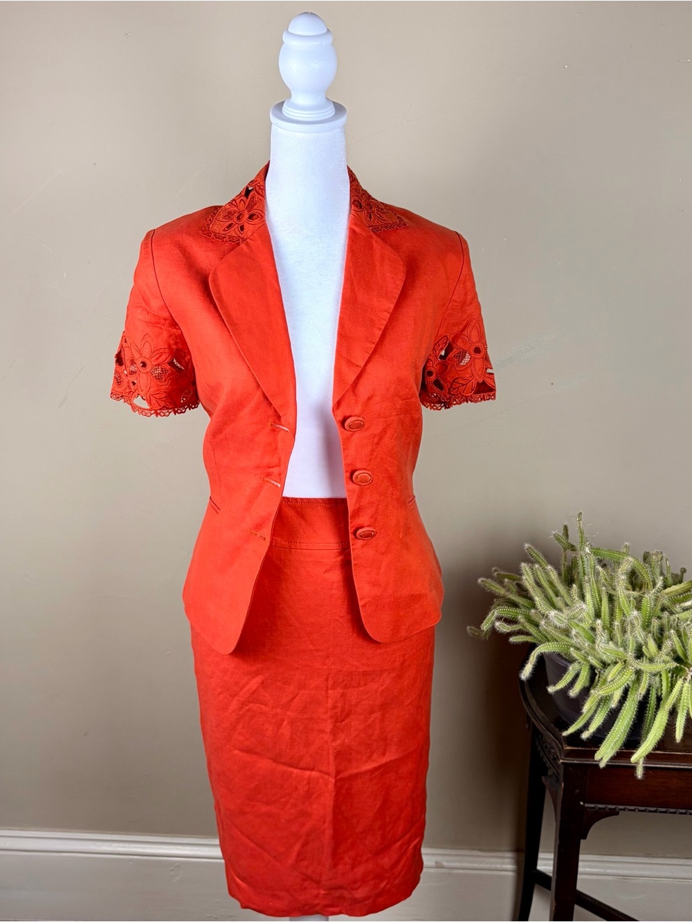 NWT Vintage Linen Eyelet Tomato Red Skirt Set Size 6 Ellie Tahari Sample NYC